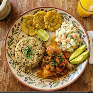 Locrio con moro y pollo guisado